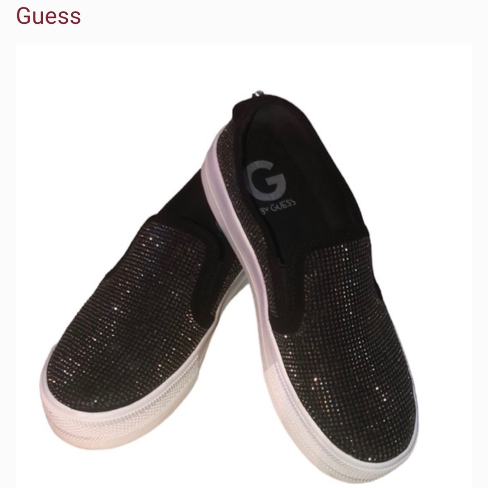 Black Rhinestone Embellished Slip On Platform Sneakers Women's 7